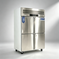 Réfrigérateur vertical commercial en acier inoxydable à 4 portes avec ventilation à persiennes, fournitures hôtelières et de restauration, roulettes, cuisine