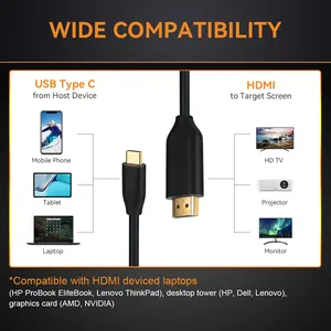 Adaptador convertidor USB C a HDMI de calidad Premium, Cable tipo C a HDMI para ordenador portátil de 1m, 2m, 3m