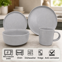 Lot de vaisselle en céramique gris mat moucheté pour restaurant (assiettes, bols, tasses)