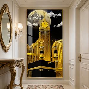 Cuadro Decorativo de Pared con Luces LED, Diseño Artístico Islámico Dorado, Paisaje Arquitectónico 3D, Decoración para el Hogar, Sala de Estar, Pintura de Porcelana de Cristal - Product Image 4