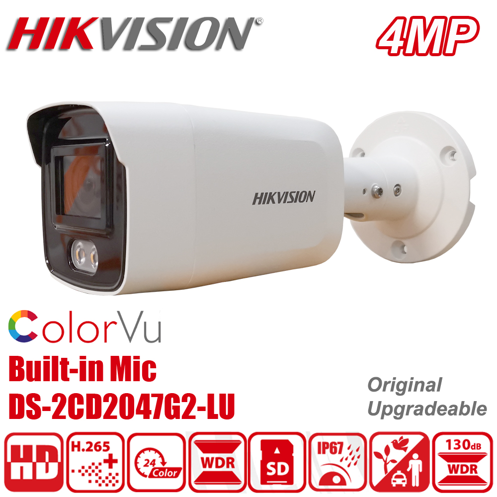 Hik DS-2CD2047G2-LU/SL  4MP POE Built-in Mic H.265+ IP67 ColorVu Fixed Mini Bullet Network Full Color  IP Camera