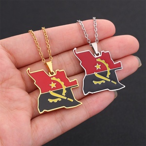 Collares al por mayor con mapa de África, bandera nacional personalizada, mapa de Angola esmaltado, collar con colgante de acero inoxidable - Product Image 4