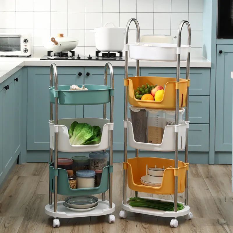 Amazon Hot Selling Custom Logo OEM Home DIY Plastic Wheel 4 Tier Kitchen Vegetable Storage Rack