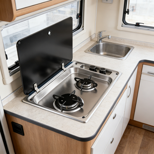 Fornello a <span class=keywords><strong>Gas</strong></span> JDA Premium in Acciaio Inox 304 di Grado Alimentare con 2 Bruciatori per Camper, Roulotte, Barche e Motorhome - Product Image 5