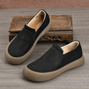 Mocassins en cuir véritable à enfiler, bout rond, semelle extérieure en caoutchouc, semelle intermédiaire en EVA, confort automne, chaussures pour hommes, semelle épaisse - Product Image 2