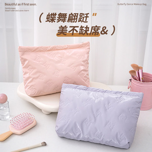 Portable Makeup Bag With Bow Design Pink Purple White Travel Cosmetic Case For Trip Storage - Product Image 4