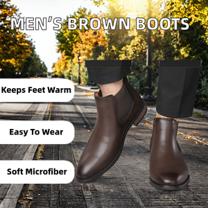 Bottines <span class=keywords><strong>Chelsea</strong></span> en <span class=keywords><strong>cuir</strong></span> microfibre marron pour homme de haute qualité, confortables et antidérapantes, avec bout pointu, style cheville - Product Image 3