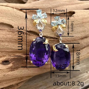 Pendientes de gota de amatista Iorofudn, plata 925, chapado en oro de 18 quilates, diseño de flores, joyería de lujo para fiesta para mujer - Product Image 6