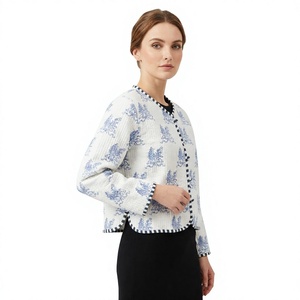 Women's Printed Woven Knitted Quilted Jacket Boho Vintage Style Floral Pattern Regular Length Autumn Style Breathable Cotton - Product Image 1