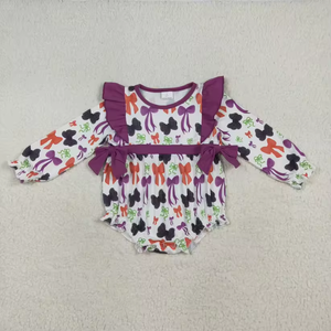ชุดเด็กผู้หญิงลายจุดสีสันสดใส เสื้อแขนระบายสีม่วง กางเกงสีม่วงล้วน ชุด 2 ชิ้น - Product Image 6