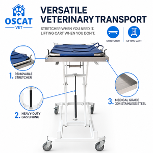 OSCAT 304 Chariot de transport d'urgence pour animaux de compagnie en acier inoxydable avec élévateur pneumatique, équipement vétérinaire pour cliniques et hôpitaux - Product Image 3