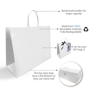 Bolsas de papel Kraft blanco liso con logotipo personalizado con asas retorcidas 16x6x12 pulgadas - Product Image 6