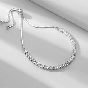 Bracciali da Tennis CZ regolabili moda ragazza personalizzato pieno di zircone 925 braccialetto in <span class=keywords><strong>argento</strong></span> Sterling per donna - Product Image 3