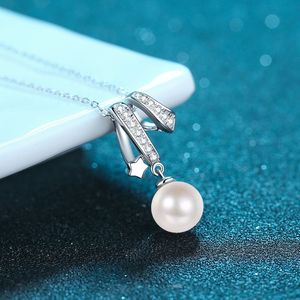 S925 Silber Moissanit Halskette 8mm Makellose Süßwasserperlen-<span class=keywords><strong>Kette</strong></span> Damen Hochzeit Party Schmuck Großhandel - Product Image 3