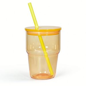 Gobelet à eau en verre double paroi rose dégradé avec couvercle et paille assortis, tasse de voyage portable en verre - Product Image 2