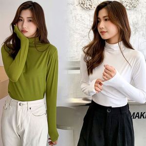 Haut basique automne-hiver pour <span class=keywords><strong>femme</strong></span>, t-shirts à <span class=keywords><strong>col</strong></span> <span class=keywords><strong>roulé</strong></span> à manches longues, uni, coupe ajustée, modal, <span class=keywords><strong>sous</strong></span>-vêtements pour <span class=keywords><strong>femme</strong></span>, chemise de base - Product Image 5