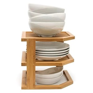 Étagère de rangement pour vaisselle et bols <span class=keywords><strong>en</strong></span> bambou moderne multifonctionnelle à 3 niveaux avec étagère d'angle - Product Image 3