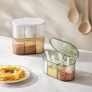 Food Refrigerator <b>Storage</b> <b>Container</b> Organizer <b>Container</b> with Lid <b>Kitchen</b> Airtight Plastic Transparent Spice Jar Rack Set - Product Image 1