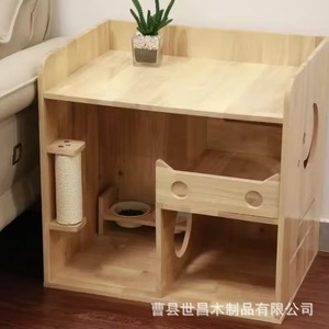 Cat Villa Solid Wood Cat <b>House</b> Rectangle Multifunctional Pet <b>Bed</b> For Medium Cats - Product Image 1
