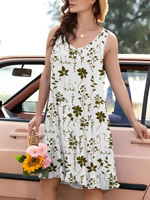 Nouvelle mode robes imprimées noires vintage pour femmes robe d'été de plage jupe courte sans manches robes cintrées pour femmes dames élégantes