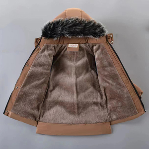 Vente en gros Veste pour garçons Veste d'hiver à capuche mi-longue épaisse polaire grand col en <span class=keywords><strong>fourrure</strong></span> Veste matelassée pour bébé - Product Image 3