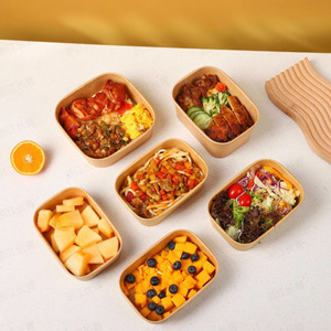 Caja de ensalada ecológica de almuerzo rectangular de comida rápida Bento desechable de papel Kraft cuadrado - Product Image 3