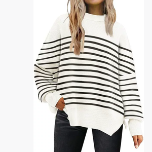 Elegante maglione europeo da donna autunno Casual a maniche lunghe lavorato a maglia con spacco laterale e dettaglio di scrollate di spalle - Product Image 2