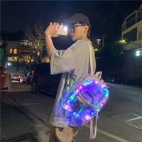 Sac à dos à Double fermeture éclair, gelée créative transparente PVC lumineux LED grande capacité poche extérieure sangle d'épaule réglable