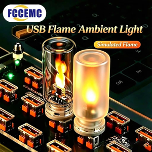 Luce notturna a LED con fiamma tremolante USB, in vetro smerigliato trasparente, effetto fiamma simulata <span class=keywords><strong>per</strong></span> auto, casa, stanza, laptop, PC, decorazione <span class=keywords><strong>per</strong></span> feste - Product Image 1