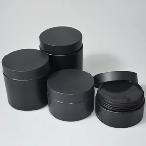 Grosir stoples plastik warna hitam matte, wadah kemasan kosmetik kosong, toples krim plastik dengan tutup hitam