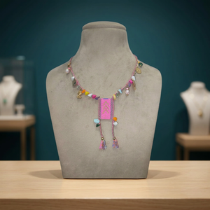 Collier pendentif Sstringz rose multicolore fait main avec perles Miyuki Delica, cordon tressé, breloque en pierre et perles classiques en alliage de cuivre - Product Image 3