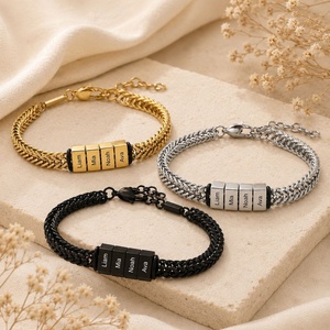 Stainless Steel Custom-engraved Unisex Trendy Gift Bracelet Anti-fade English <b>Lettering</b> Individually Packaged; Cross-border - Product Image 1