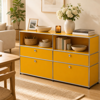 Buffet contemporain modulaire bleu clair en métal avec deux portes, armoire de rangement à cadre chromé pour salon, salle à manger, maison, taille personnalisée