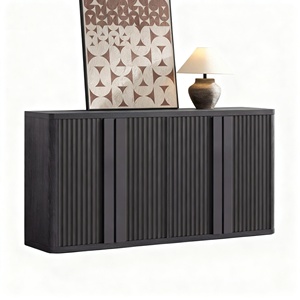 <span class=keywords><strong>Buffet</strong></span> contemporain noir cannelé à coins arrondis, 4 portes, grande capacité, style ferme, pour rangement d'appartement, salle à manger <span class=keywords><strong>et</strong></span> salon - Product Image 4