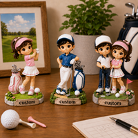 Ornement de bureau personnalisé pour golfeur individuel ou en couple, faible MOQ, adorable statue en résine de joueur de golf de dessin animé, cadeaux mignons pour la décoration de la maison et du bureau