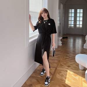 Ensemble deux pièces pour femmes Runqi N8422, taille plus, couleur noire unie, tricot en tencel et lin, coupe ample pour femmes courbes - Product Image 3