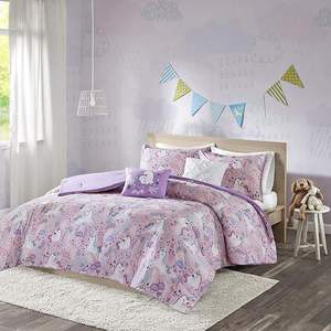 Set biancheria da letto con stampa <span class=keywords><strong>unicorno</strong></span> da ragazza, <span class=keywords><strong>copripiumino</strong></span> morbido con federe, <span class=keywords><strong>unicorno</strong></span> rosa da sogno e motivo arcobaleno - Product Image 3