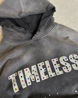 Sweat à capuche personnalisé en coton molletonné épais délavé à l'acide et vieilli pour homme, taille 6XL, avec poche premium ornée de strass