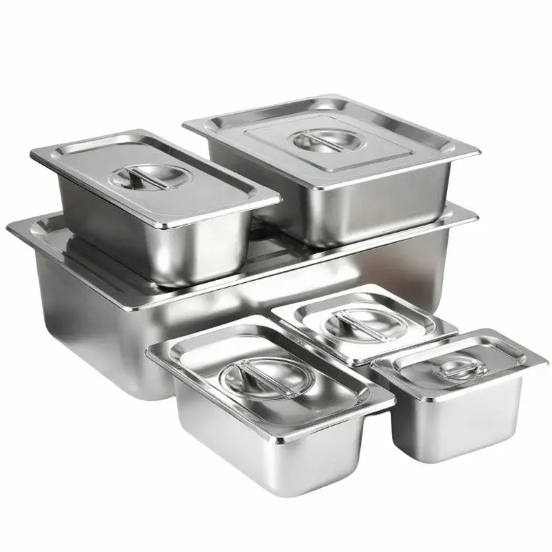 Cucina di promozione all'aperto in acciaio inox cibo padelle forniture di stoccaggio GN Pan contenitori per alimenti Buffet vassoio cibo piatto più caldo