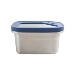 Stainless Steel Rectangle Food Container with Blue Plastic Lid Airtight Leak Proof Single Compartment <b>Lunch</b> <b>Box</b> - Product Image 3