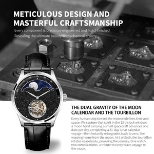Montre personnalisée OEM avec logo, mouvement mécanique automatique à tourbillon, calendrier rétrograde, acier aventurine noir, saphir - Product Image 2