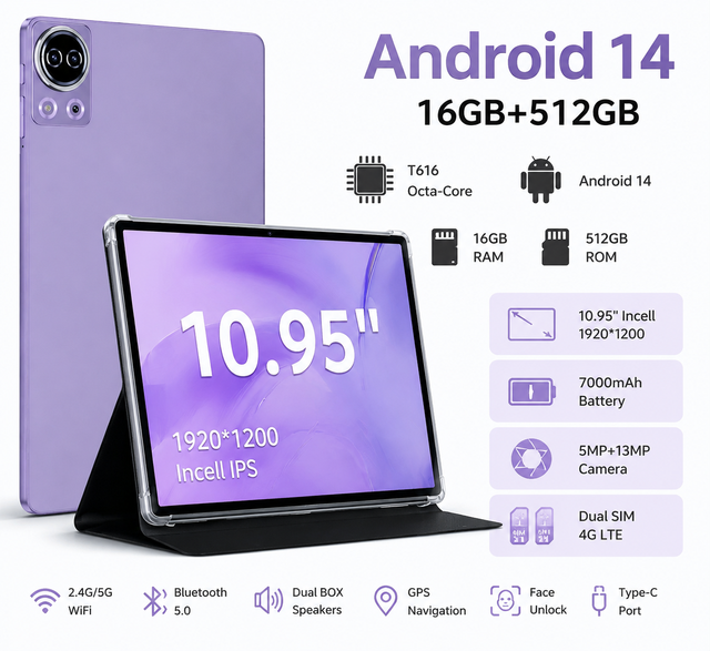 Best Selling 11 Inch Tablet Android 14 T616 Octa Core 16GB 512GB 1920x1200 FHD In-cell Screen 7000mAh 5G Dual SIM Educational
