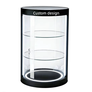 <span class=keywords><strong>Vitrine</strong></span> d'exposition en acrylique éclairée par LED avec logo personnalisé, <span class=keywords><strong>ronde</strong></span>, à 3 niveaux, pour petits articles, pour magasin de détail - Product Image 2