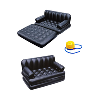 Moderno negro plegable portátil de PVC inflable sofá doble tamaño Queen colchón de aire con bomba de pie para uso interior/exterior