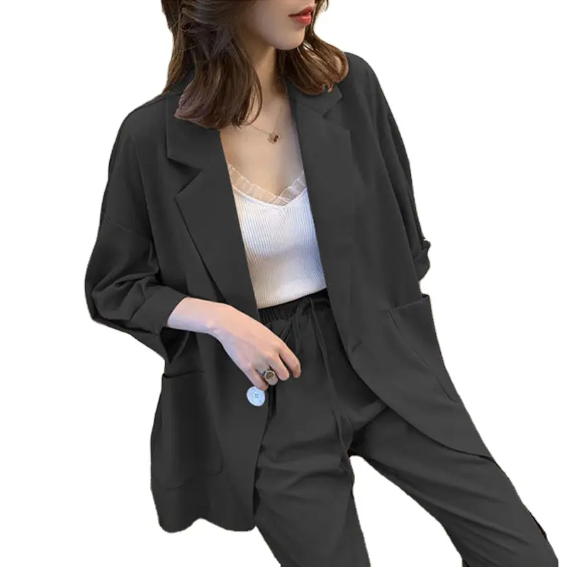 Deux Pièces Ensemble Grande Taille Élégant Office Lady Costume Mince Pantalon Long Veste Blazer Top Costume de Travail En Plein Air Casual Wear Pour Les Femmes XL-5XL