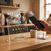Carte d'affichage NFC en acrylique transparent avec code QR, plaque RFID 13,56 MHz programmable par URL, étanche avec support 12x12cm, 144 octets