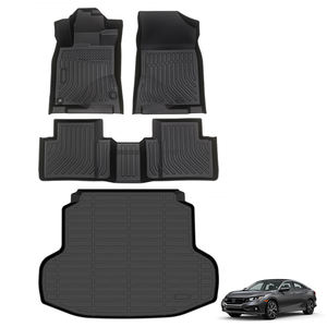 Tapetes Para Todo Clima Para Honda Civic 2016-2021 10ª Gen Sedán Con Tapete Para Maletero, Alfombrillas 3D de TPE Tipo Bandeja Para Coche - Product Image 1