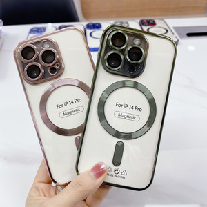 เคสชาร์จไร้สายระบบแม่เหล็ก,เคสใสเคลือบหรูหราสำหรับ <span class=keywords><strong>iPhone</strong></span> 14 <span class=keywords><strong>13</strong></span> 12 11 Pro Max ฝาครอบป้องกันเลนส์ซิลิโคนเนื้อนิ่ม - Product Image 3
