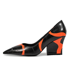 Sandales à talons compensés épais pour femmes, grande taille 45, motif artistique, talons carrés classiques, coupe large, escarpins habillés - Product Image 1