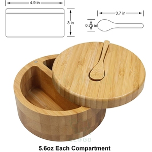 Bambú Sal y Pimienta Caja Dividida Salero Con Tapa Giratoria y Cuchara Mini Cuchara Integrada En La Parte Superior - Product Image 3